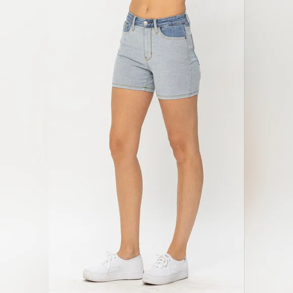 Judy Blue Full Size Color Block Denim Shorts Hit ♡ Button For 20% OFF SALE!!